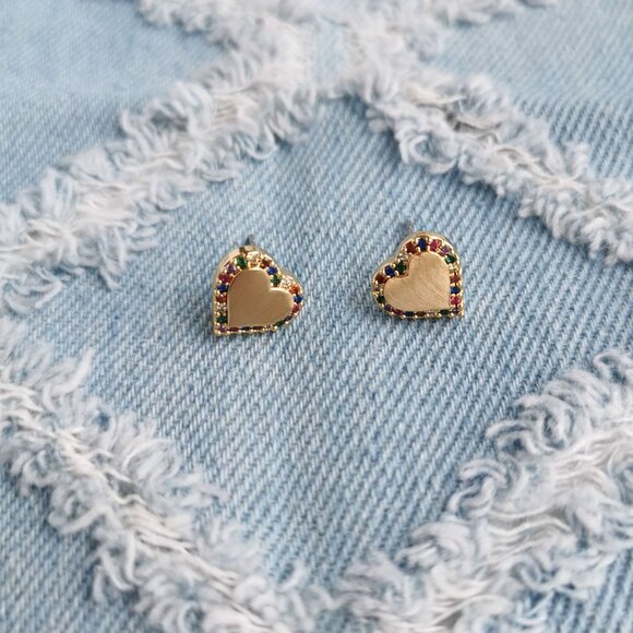 Kate Spade Take Heart Gold Multi Color Stud Earrings Trendy Jewelry - Picture 2 of 4